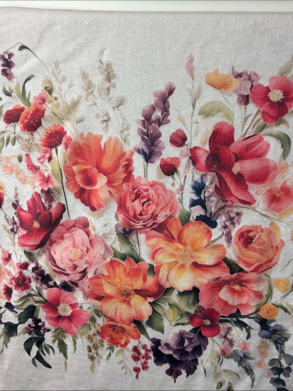 NWT Long Sleeve Natural Cotton Tee with Multicolor Floral Ink Print Not Bleached - Picture 2 of 5
